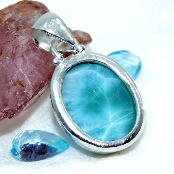 Larimar Gemstone Pendant, 925 Sterling Silver, Handmade Design Pendant, For Gift - Picture 6 of 6